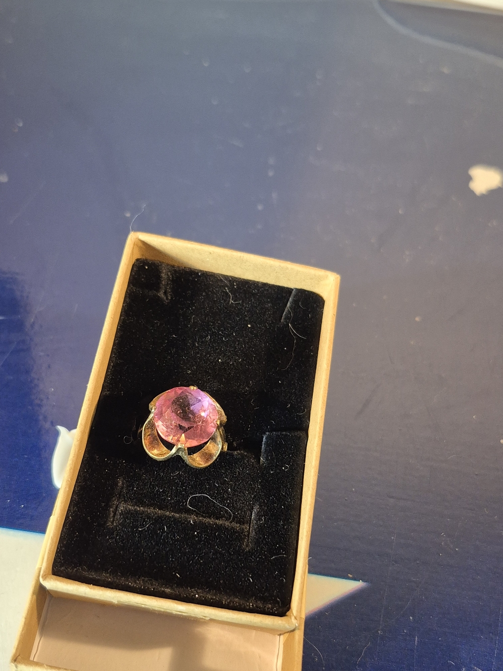 Vintage Pink Crystal Flower Ring - Gold Tone 925